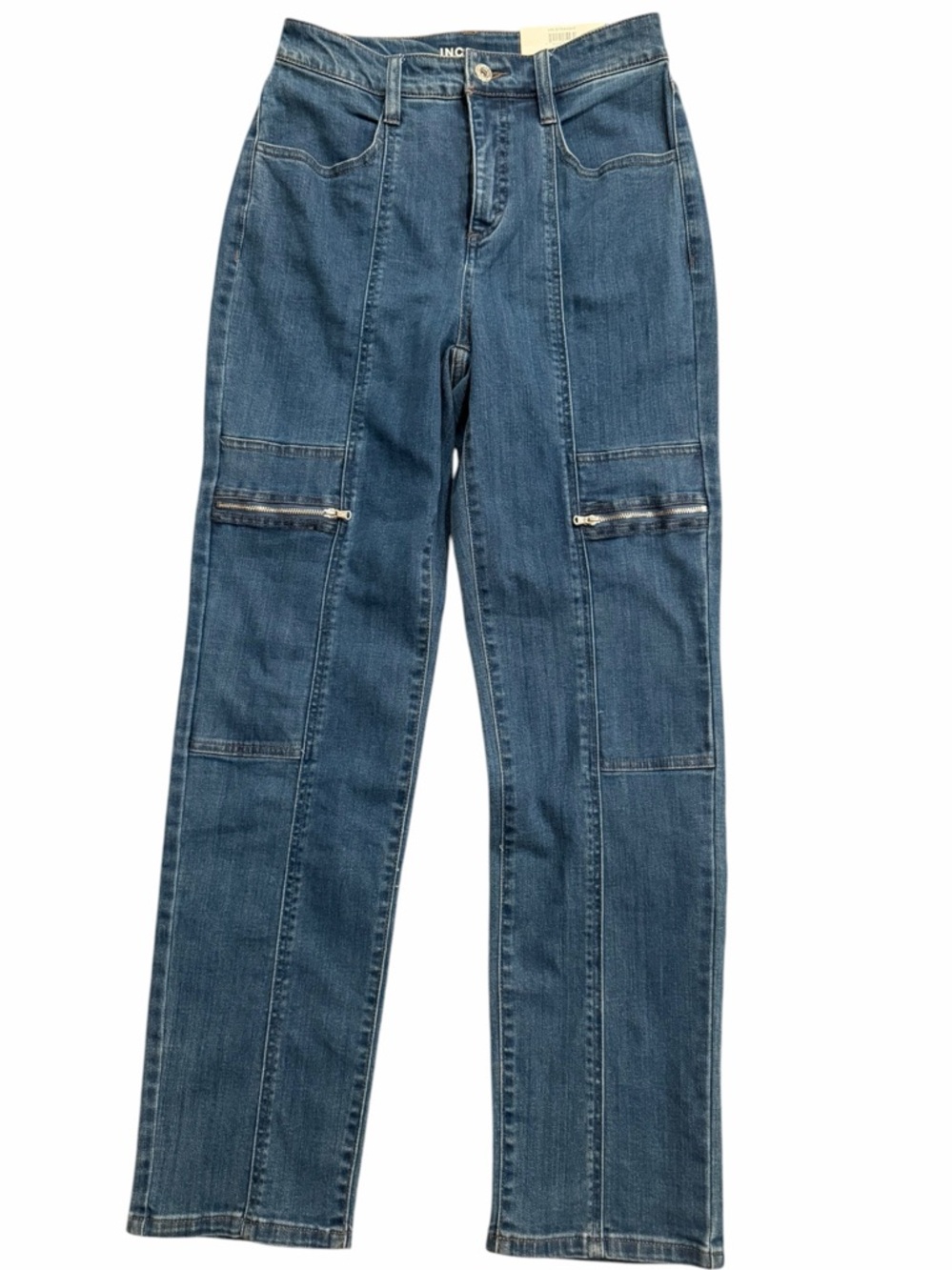 INC High Rise Straight Jeans Light Indigo Zip Detail Size 6 (28) NWT‎